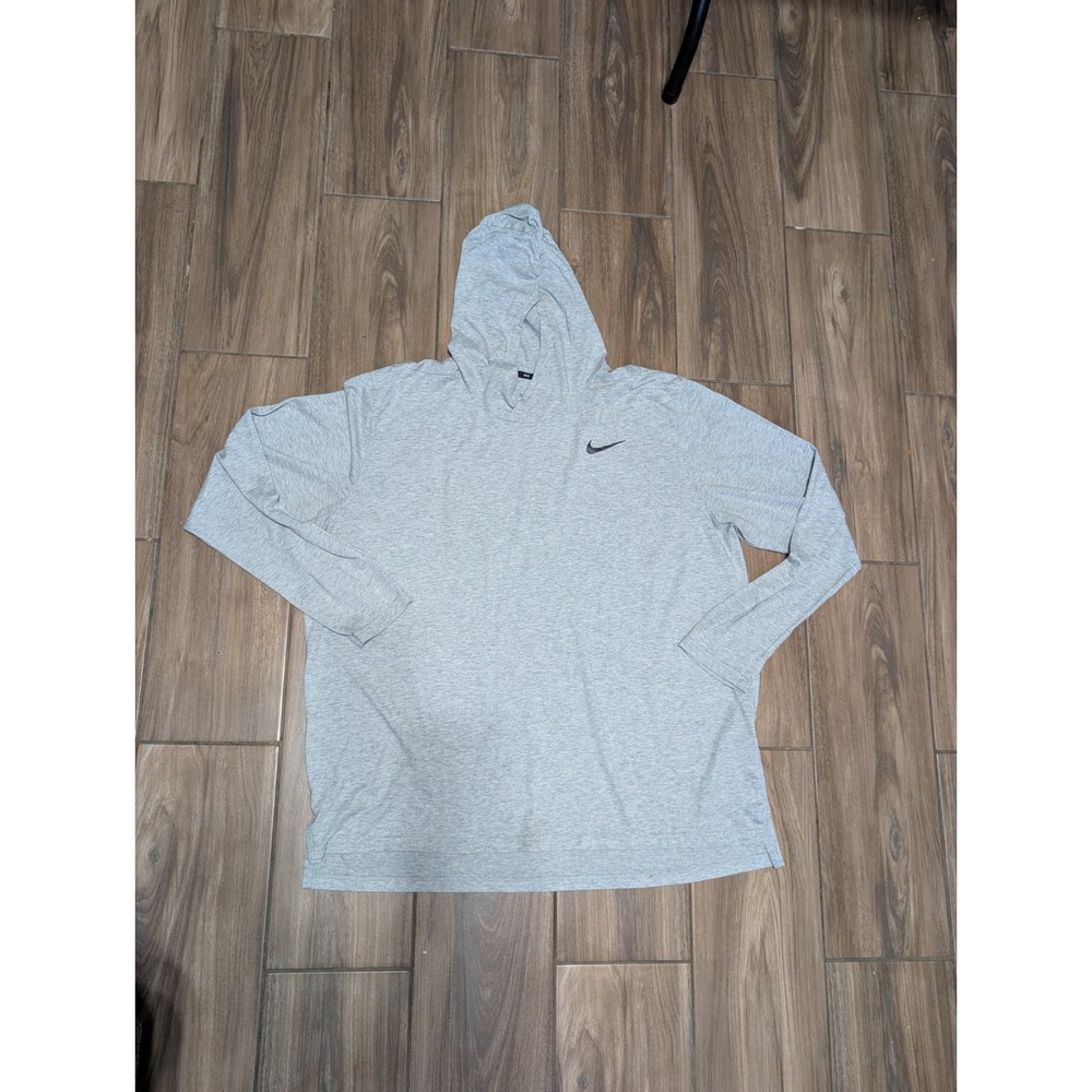 Nike Dri-FIT Men's XXL Gray Lightweight Hooded Long Sleeve Training Shirt Swoosh